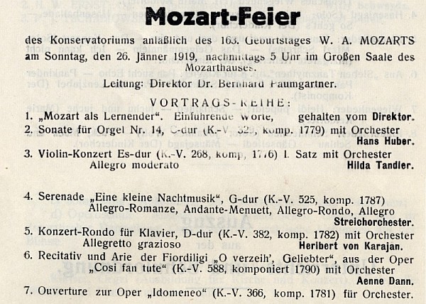 Programm Mozartfeier 26.1. 1919